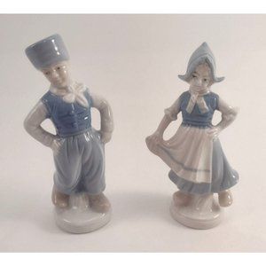 Vintage Handpainted German Boy & Girl Porcelain Blue White Figurines 1700
